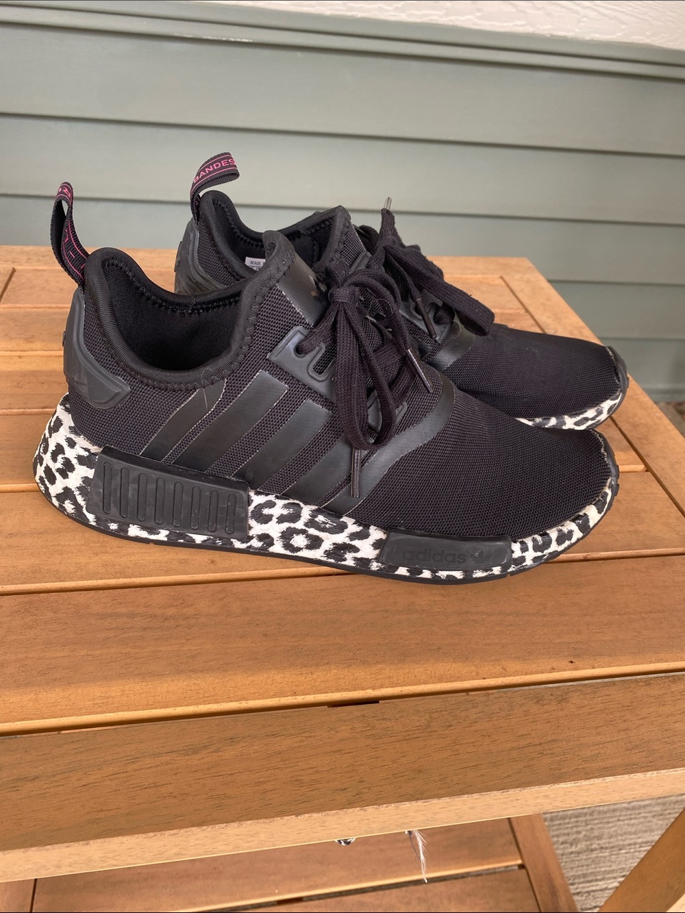 adidas Women’s Black Sneakers with Black & White Leopard Midsole